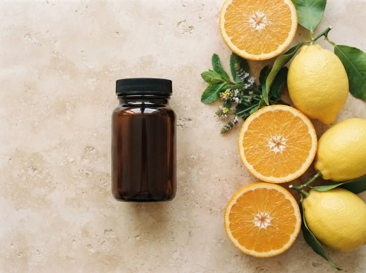 Appelsin og lemon på lyst underlag